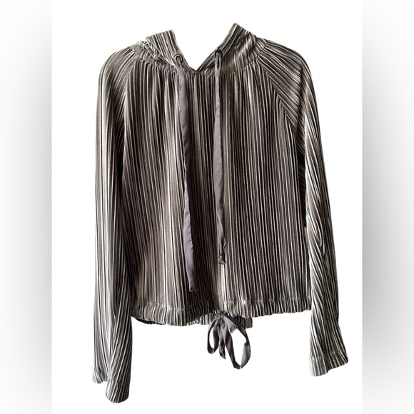 Rachel Roy Silver Pleated Velvet Hoodie with Tie Ribbon Details Size Small - Picture 1 of 3